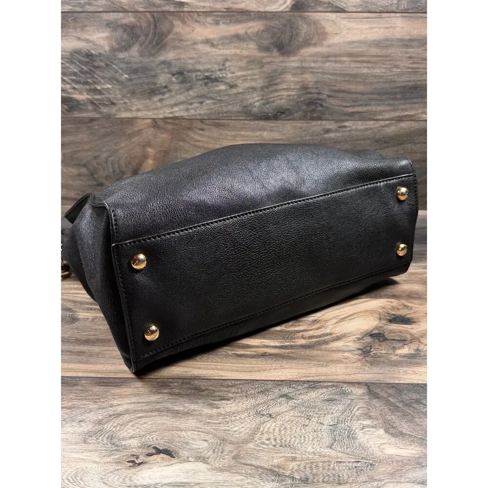 Michael Kors Hamilton Large East West Tote Black Pebbled Leather Gold